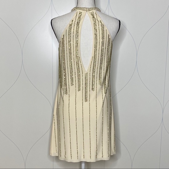 Betsy & Adam studded halter dress gold/cream 6 - Picture 2 of 7